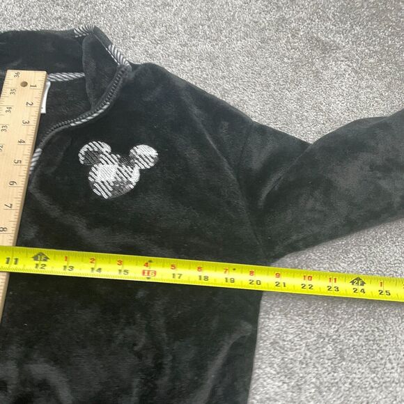 Disney Soft Plush Sequin Mickey Mouse Cropped Jacket Womens 2L Black 1/4 Zip - Picture 8 of 13
